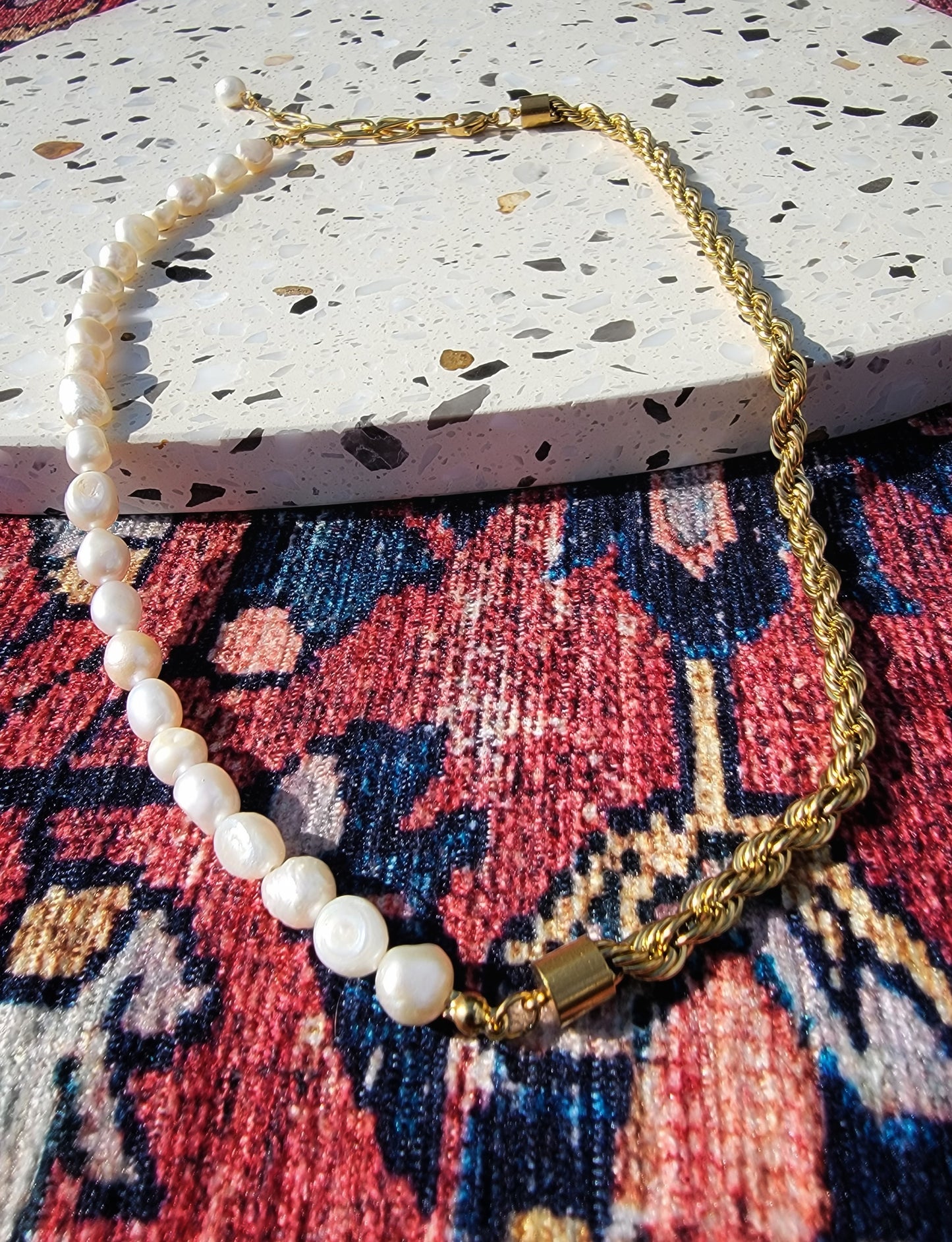 Split Stainless Steel Rope/Pearl Necklace