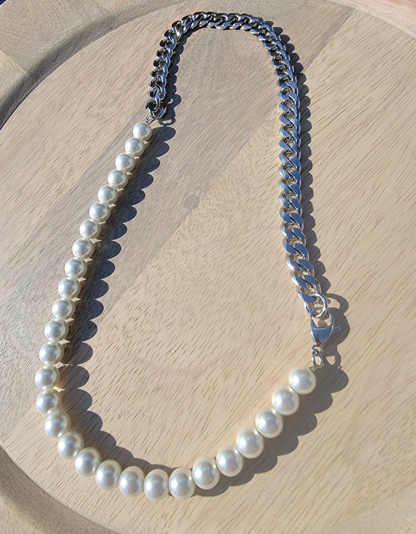 Split Stainless Steel/Pearl Necklace